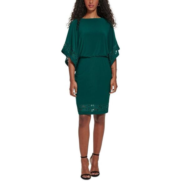Jessica Howard Petite Lace-Trimmed Blouson Dress - Hunter - Picture 1 of 3